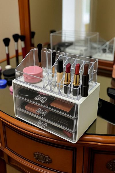 Bayev Ruby Transparent 3 Drawers 16 Compartments Makeup Organizer Lipstick Stand Jewelry Organizer Organizer