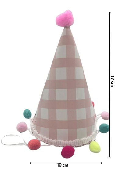 Le Mabelle Pink Pompom Detailed Cardboard Birthday Funnel Crown