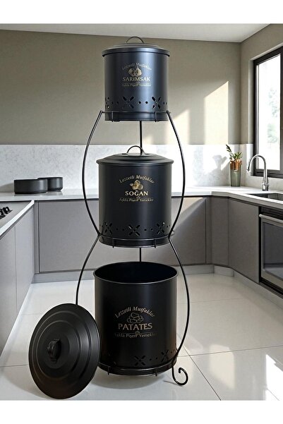 metalshop 3 Katlı Ferforje Lüx Patates Soğan Sarımsak Kovası