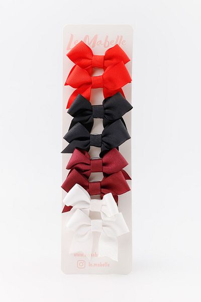 Le Mabelle Multicolored Red Shades 8-Piece Ribbon Bow Clip Buckle Set