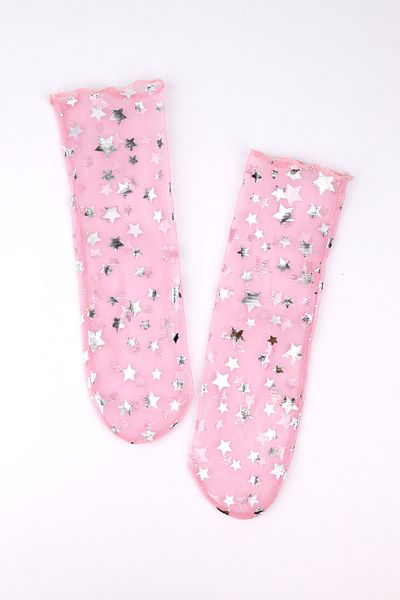 Le Mabelle Girl's Pink Tulle Socks - Star Detailed