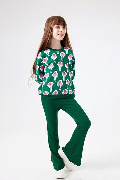 Le Mabelle Gemma Green Floral Patterned Girl's Tracksuit Set