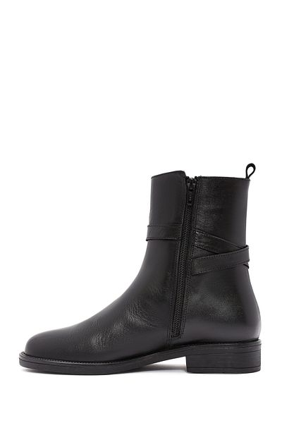 Derimod Women's Black Zippered Buckle Detailed Leather Boots 24Wfd 162618