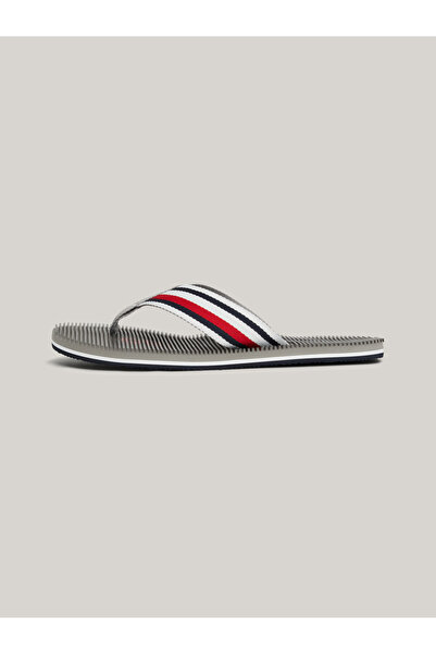 Tommy Hilfiger Erkek Marka Logolu Polyster Üst Kısımlı Eva Kauçuk Dış Tabanlı İmza Bantlı Parmak Ara
