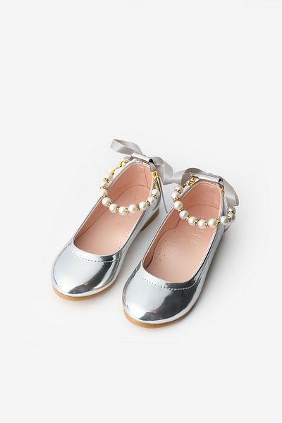 Le Mabelle Silver Pearl Heel Bow Girl's Shoes