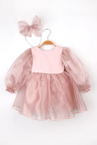 Le Mabelle Μακρυμάνικο Organza Girls' Party Dress - Φασκόμηλο