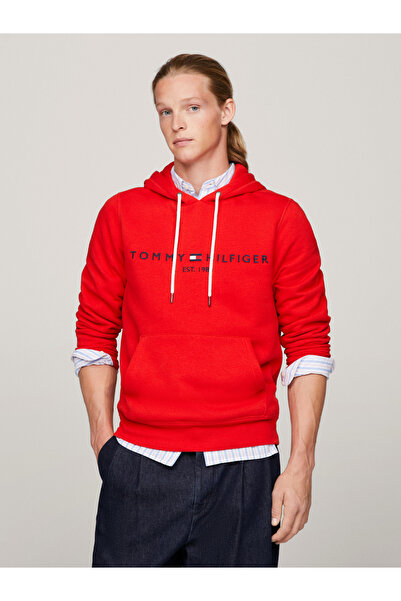Tommy Hilfiger Erkek Marka Logolu Kapüşonlu Uzun Kollu Günlük Kullanıma Uygun Kırmızı1 Sweatshirt MW