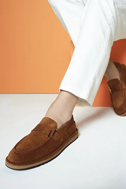 Derimod Men's Tan Suede Genuine Leather Casual Penny Loafer Shoes Casual Daily Shoes 25Sfd654610