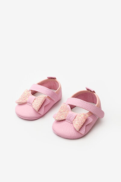 Le Mabelle Pink Sequin Velcro Leather Baby Girl Loafer
