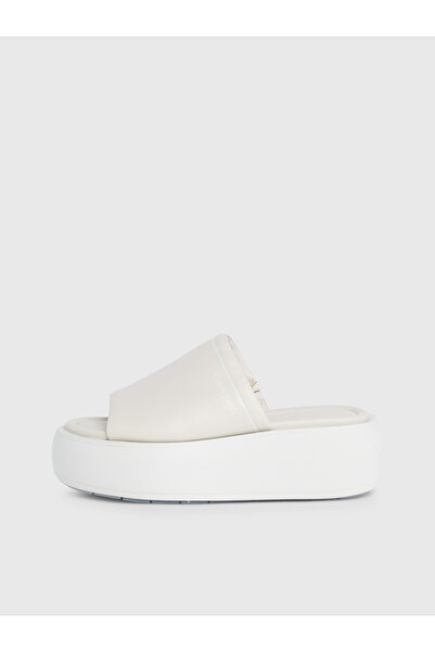 Calvin Klein Kadın Marka Logolu Platform Topuklu Yumuşak Nappa Deri Üst Kısımlı Kauçuk Tabanlı Rahat