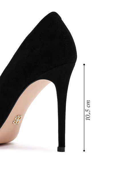 Derimod Women's Black Thin Heeled Suede Leather Heeled Shoes Stiletto Genuine Leather Evening Dress Shoes