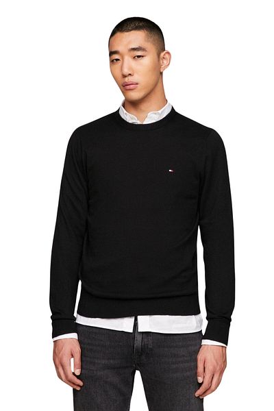 Tommy Hilfiger Men's Brand Logo Cotton Black Sweater Suitable for Daily Use Mw0mw28046-bds