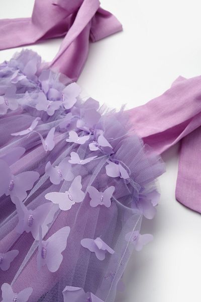 Le Mabelle Lilac Shoulder Tie Butterfly Appliqued Girl's Dress - Nikki