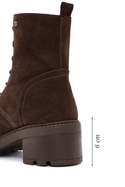 Derimod Women's Brown Zippered Thick Heeled Nubuck Leather Boots 24Wfd2375V3