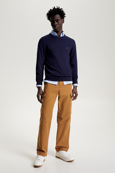 Tommy Hilfiger Erkek Marka Logolu Pamuklu Günlük Kullanıma Uygun Lacivert Kazak MW0MW28046 DW5