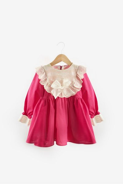 Le Mabelle Fuchsia Scallop Collar Linen Girl's Dress - Trinetta