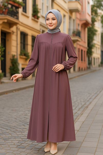 Neva Style Dusty Rose Zippered Hijab Ferace - 45285Gk