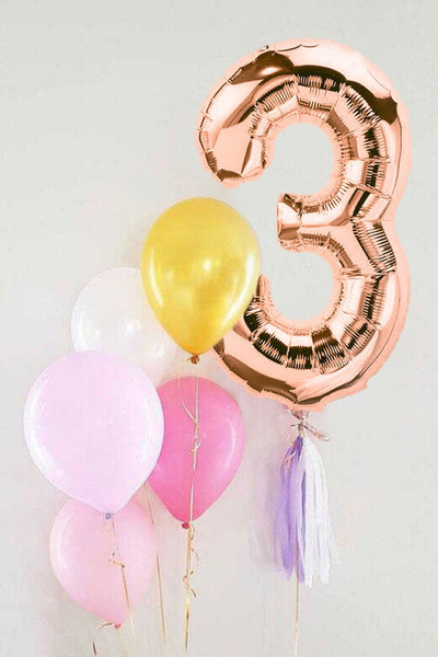 Le Mabelle Rose Number 3 Tasseled Balloon Set