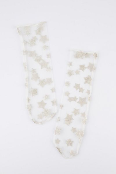 Le Mabelle White Star Detailed Tulle Socks for Girls