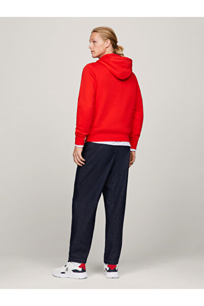 Tommy Hilfiger Erkek Marka Logolu Kapüşonlu Uzun Kollu Günlük Kullanıma Uygun Kırmızı1 Sweatshirt MW