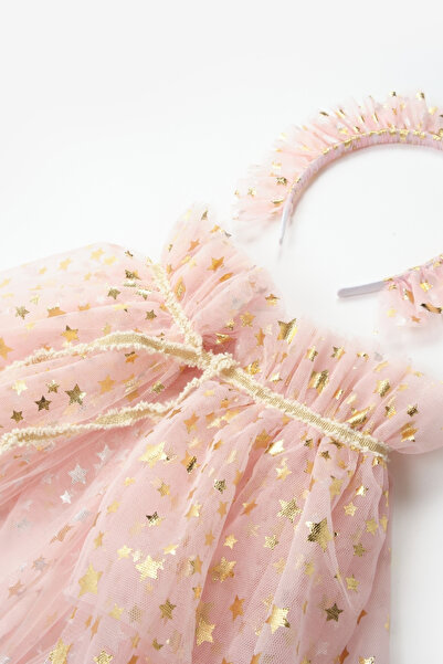 Le Mabelle Star Printed Κοριτσίστικη Κάπα και Σετ Στέμμα Ραβδί - Πούδρα