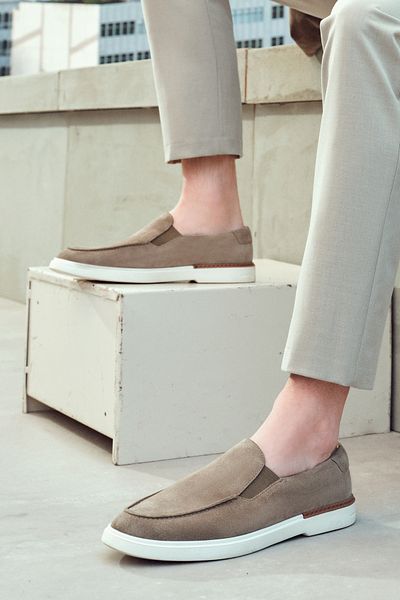 Derimod Men's Beige Suede Genuine Leather Casual Penny Loafer Shoes Casual Daily Shoes 25Sfd612210