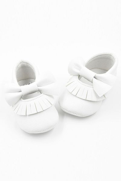 Le Mabelle White Bow Tassel Baby Shoes