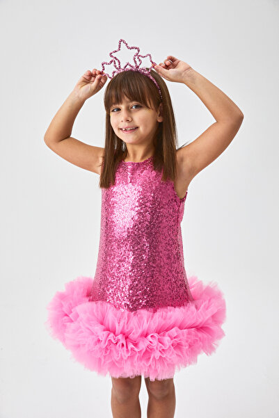 Le Mabelle Fuşya  Etek Ucu Tüllü Pullu Kız Çocuk Elbise - Evie