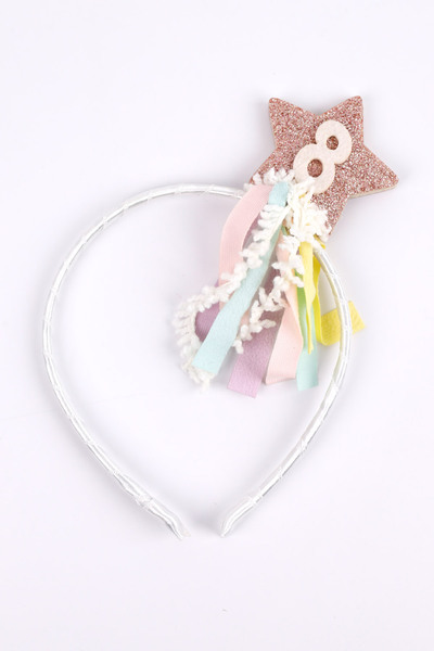 Le Mabelle Ecru 8 Years Old Tasseled Star Girl Child Party Scepter Crown Set