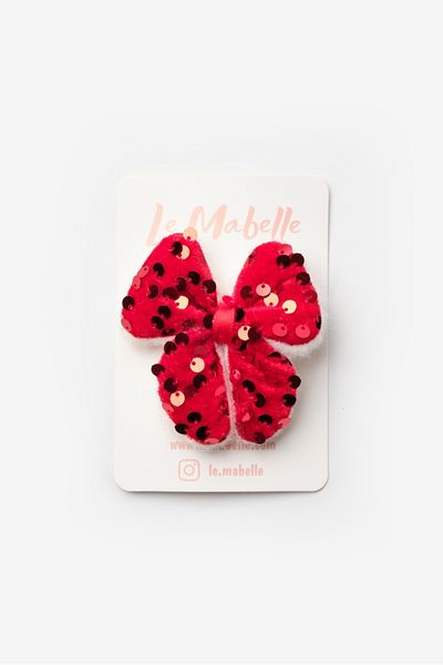 Le Mabelle Red Sequin Bow Girl's Clip Buckle