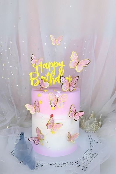Le Mabelle Pink Butterfly Stick Cake Decoration