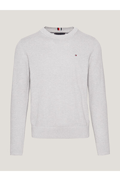 Tommy Hilfiger Erkek Marka Logolu Organik Pamuklu Günlük Kullanıma Uygun Gri Kazak MW0MW33511 P01