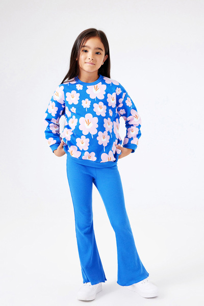 Le Mabelle Blue Floral Patterned Girl's Tracksuit Set - Gemma