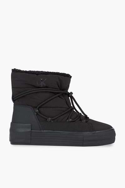 Calvin Klein Women's Brand Logo on Heel and Side, Polyster Upper, Artificial Wool Lined Rubber