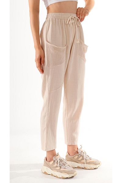 shE tekstil Belt Elastic Mesh Trousers Linen