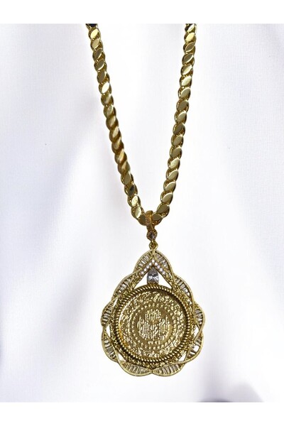 stainless steell Vespera Tam Altın Çerçeveli Kolye (Altın Kaplama, Halep Arpa...