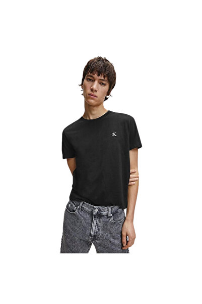 Calvin Klein Erkek Calvin Klein Nakışlı Logo Organik Pamuklu Slim Fit Bisiklet Yaka Kısa Kollu Siyah