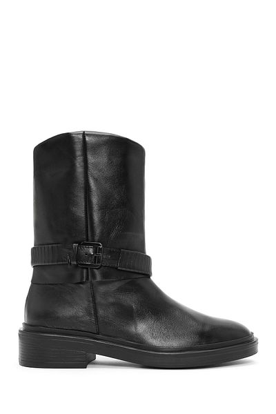 Derimod Women's Black Buckle Detailed Leather Boots 24Wfd162818