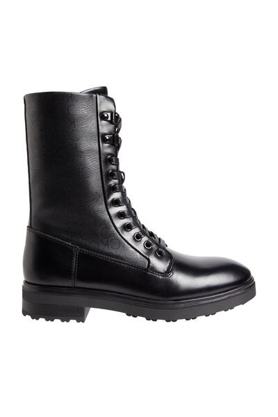 Calvin Klein Kadın Marka Logolu Pürüzsüz Deri Üst Kısımlı Şık Görünüşlü İç Yan Fermuarlı Mikrofibe