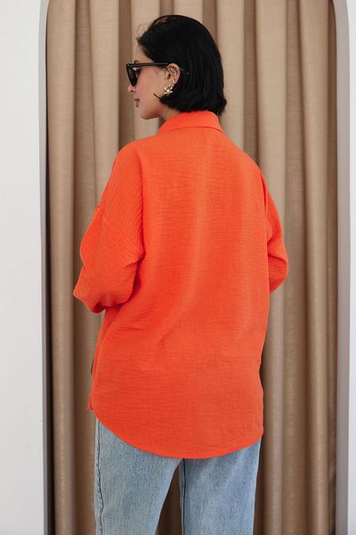 InStyle Linen Draped Casual Orange Shirt