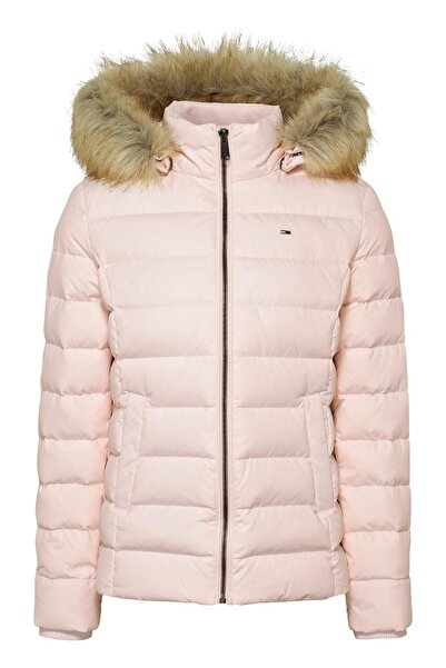 Tommy Hilfiger Women's Brand Flag Logo Fixed Hood Quilted Padded Pink Coat Dw0Dw08588 Tj9
