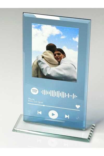 Genel Markalar Spotify Cam Plak, Spotify Barkodlu Kişiye Özel Hediye Mavi Spotify