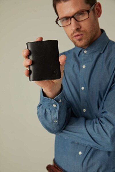 HELMBROOK Portofel din piele neagră pentru bărbați - design subțire, mai mult...