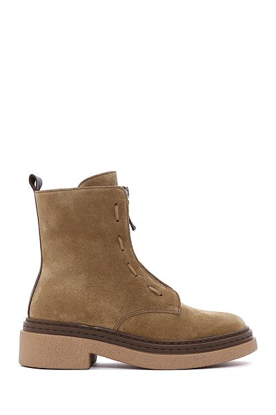 Derimod Women's Brown Zippered Suede Leather Boots 24Wfd 130810