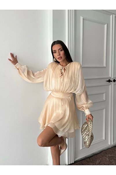 Diemmood Vatkalı Jakarlı Tül Mini Elbise