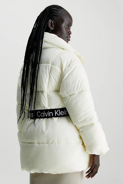 Calvin Klein Women's Brand Logo Signature Textured Waist Belt Zipper and Snap Button Slit on the Chest