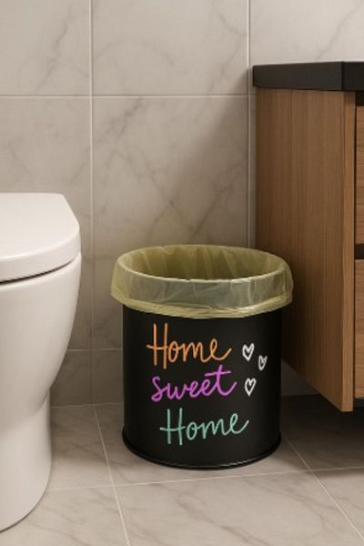 hemlife Metal Trash Can Printed 7 Liter Black Bathroom Kitchen Trash Can