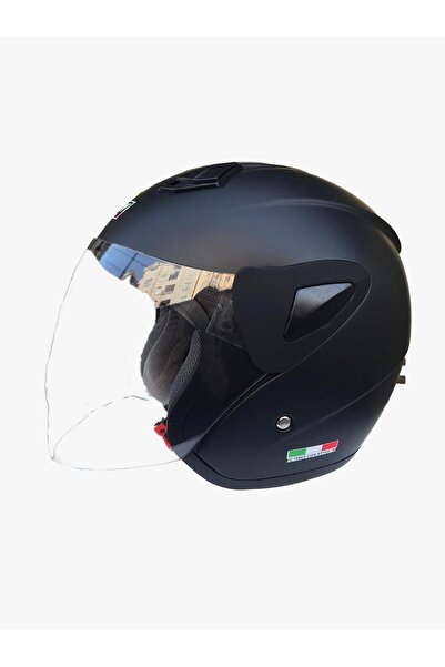 Sway 715 Şeffaf Vizörlü Yarım Motosiklet Scooter Kaskı L Beden Solid Mat Siyah