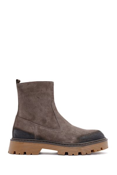Derimod Men's Brown Zippered Suede Leather Casual Boots 24Wfd 702210