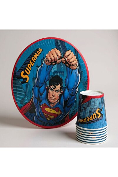 Cadde Süs Superman 8'li Kağıt Tabak Bardak Seti